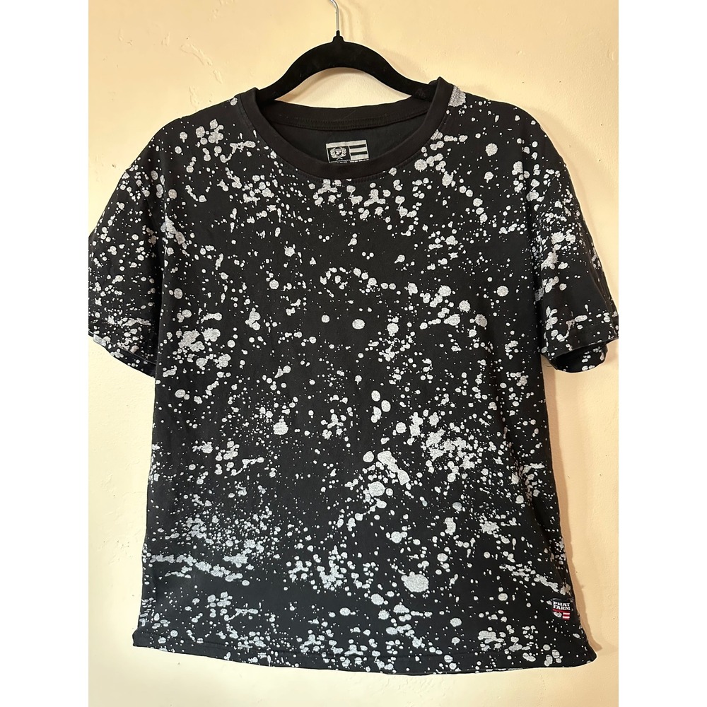 Phat Farm Mens Black Silver Paint Splatter Graphic T-Shirt Cotton Size Medium
